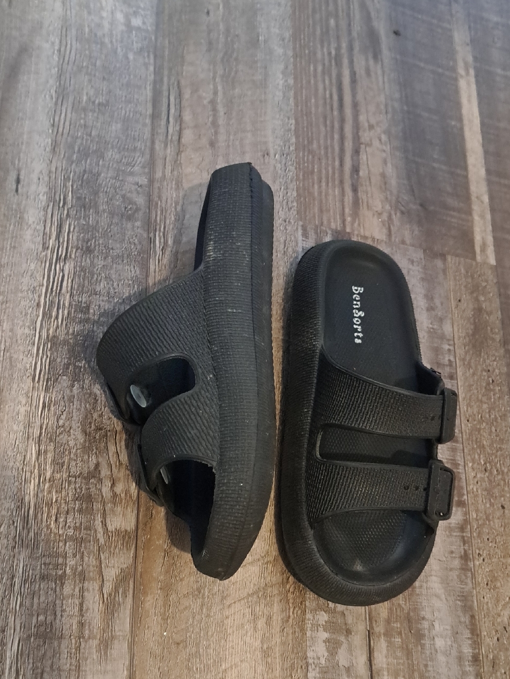 Black Women's Slide Sandals with Dual Adjustable Straps